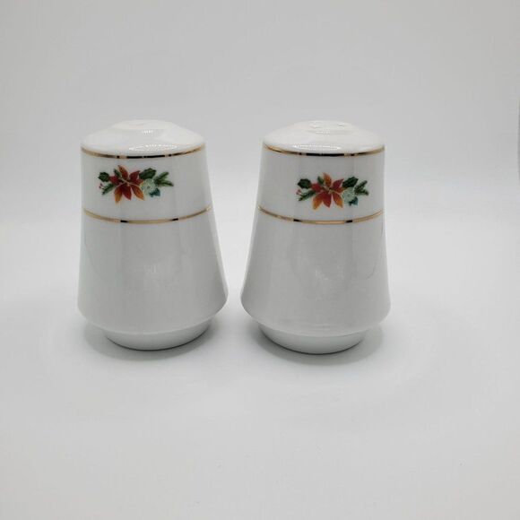 Salt & Pepper Shakers Christmas Poinsettia White - Picture 1 of 10